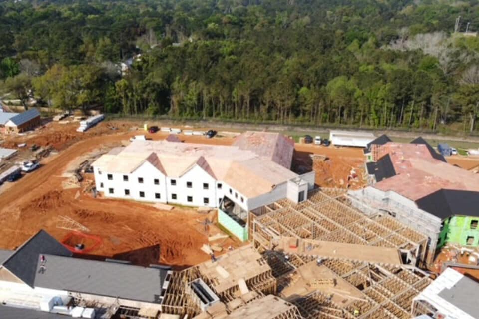 Aerial view of the community under construction.