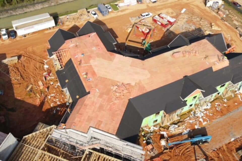 Aerial view of the community under construction.
